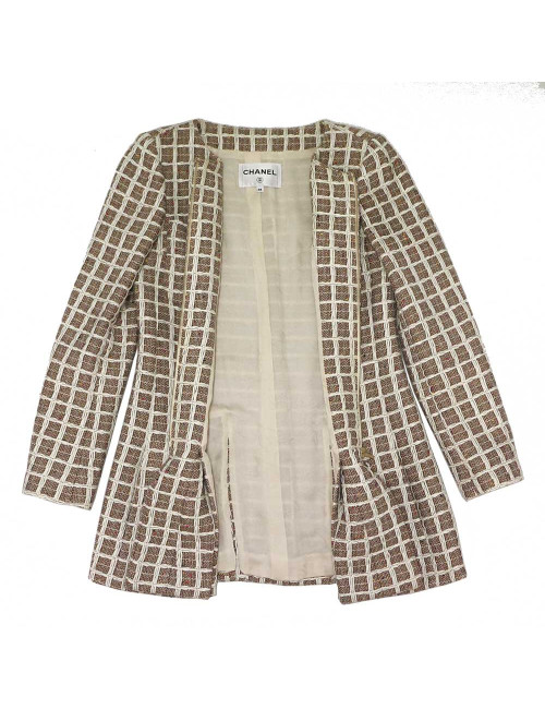 Manteau CHANEL t38 tweed beige et blanc