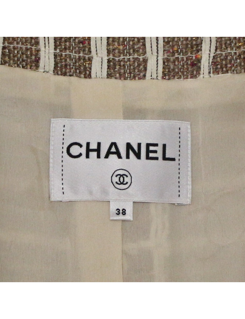 Manteau CHANEL t38 tweed beige et blanc