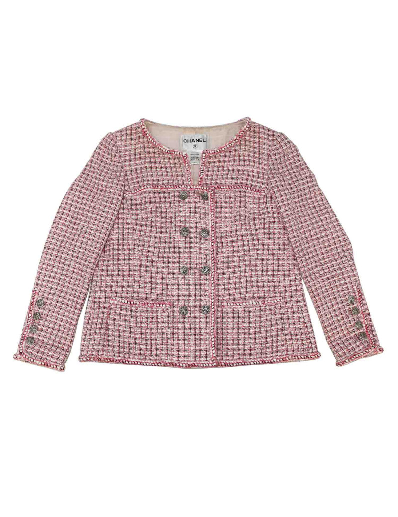 Veste CHANEL t38 tweed rose et blanc