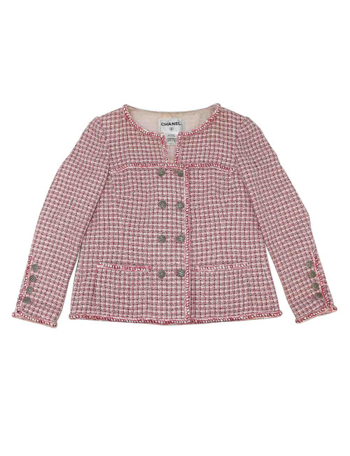 Veste CHANEL t38 tweed rose et blanc