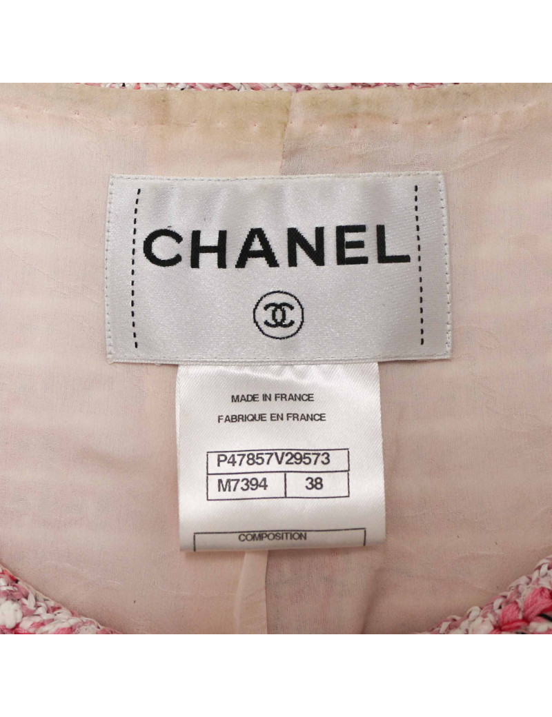 Veste CHANEL t38 tweed rose et blanc