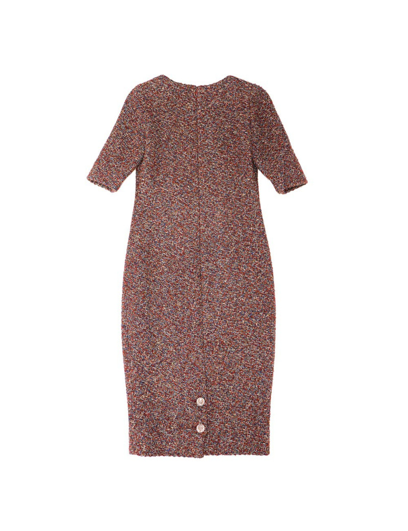 CHANEL burgundy and gold tweed dress, size 36FR