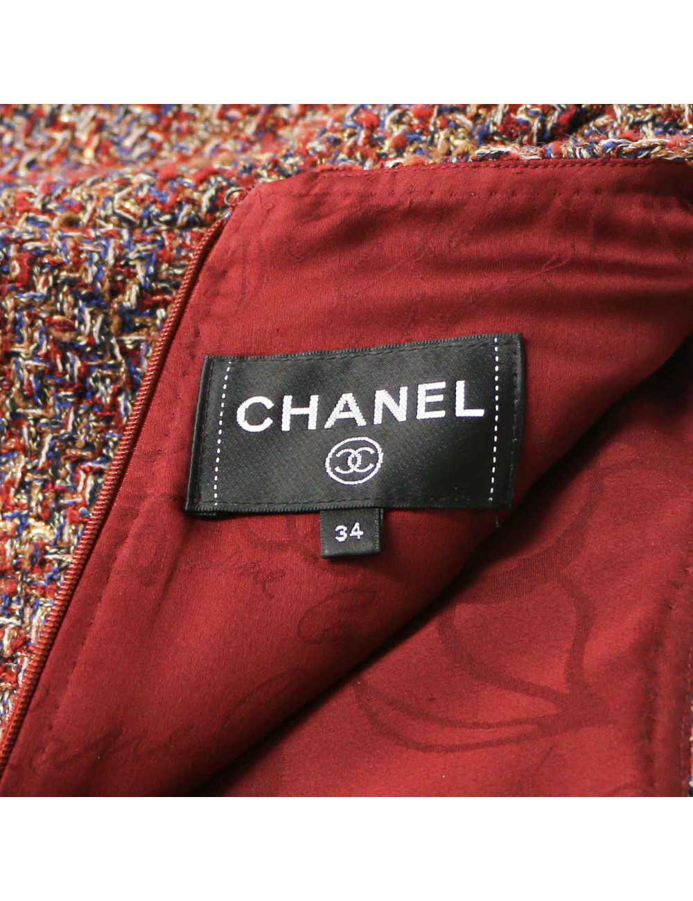 CHANEL burgundy and gold tweed dress, size 36FR