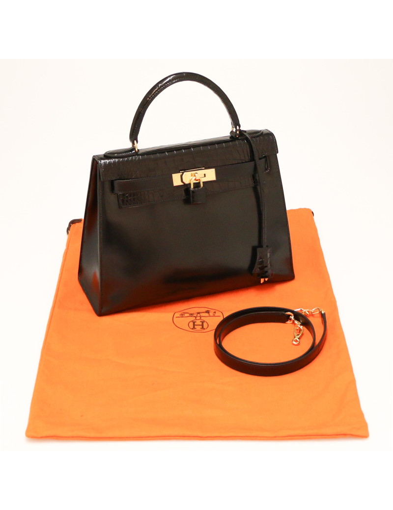 Kelly 28 HERMES box noir Vintage