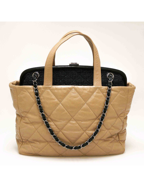 CHANEL two-toned tweed and leather tote bag