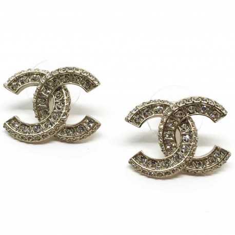 Boucle d'oreilles Chanel double C et forme géométrique en métal dorée -  VALOIS VINTAGE PARIS
