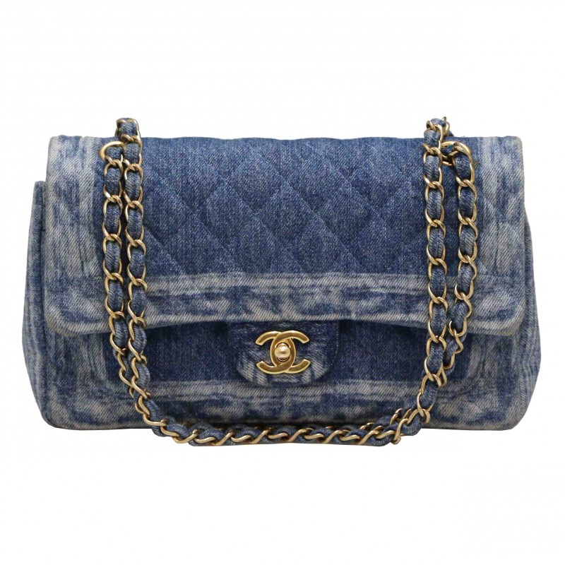 Chanel Vintage Chanel Denim  Tortoise Shell Style Strap Tote Bag