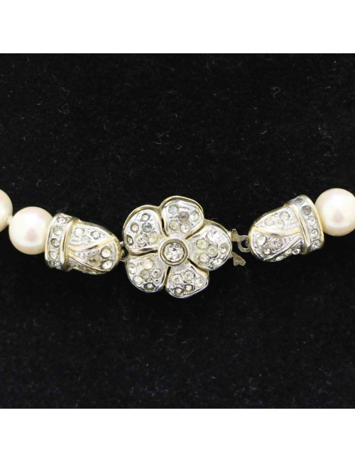 Collier camélia strass perles nacrées