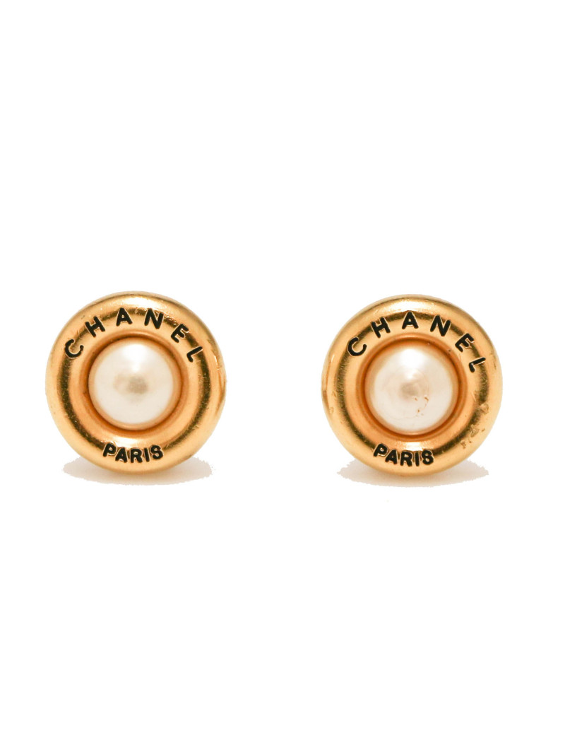 Clips ronds vintage CHANEL métal et perle