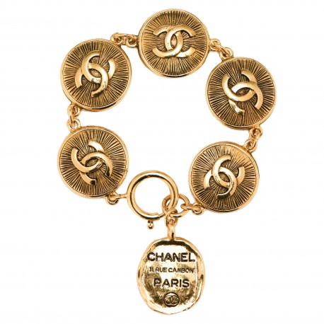 Chanel bracelet light gold rhinestone CC  Vintage Lux