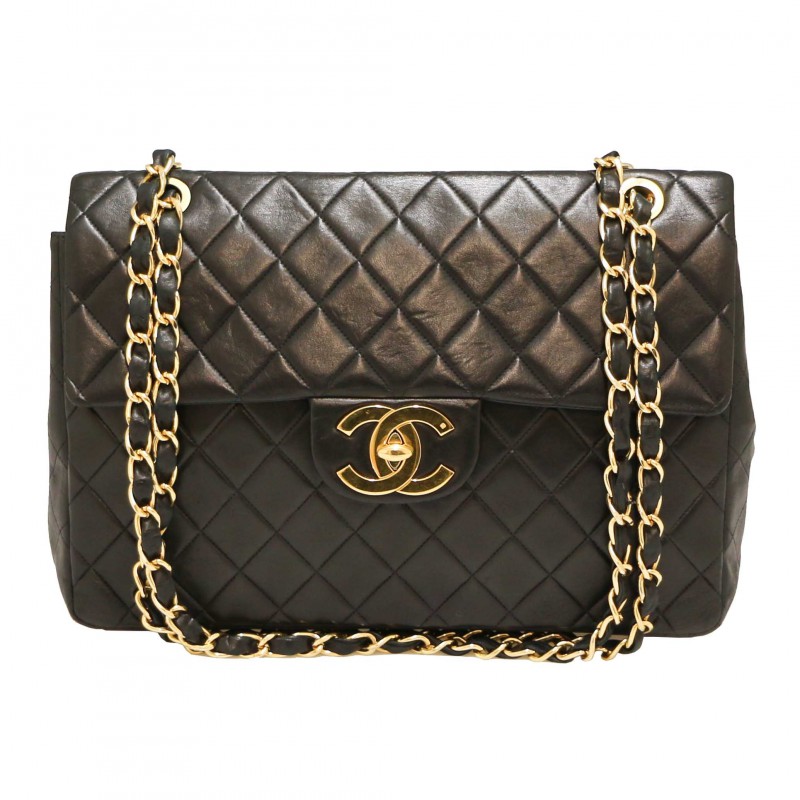 CHANEL Maxi Classic Handbag Leather & Gold Tone Metal Beige Jumbo 2012 -  Chelsea Vintage Couture