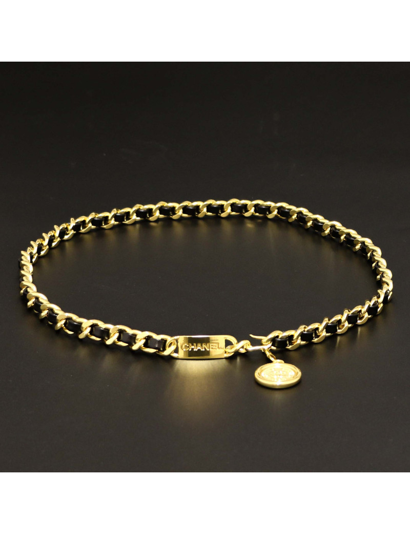 Ceinture CHANEL chaine entrelacée de cuir noir