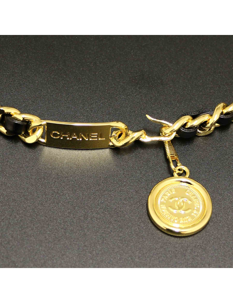 Ceinture CHANEL chaine entrelacée de cuir noir