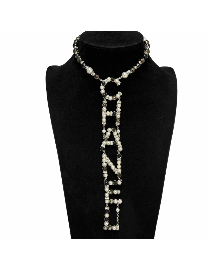 Collier CHANEL pendant CHANEL argent et noir
