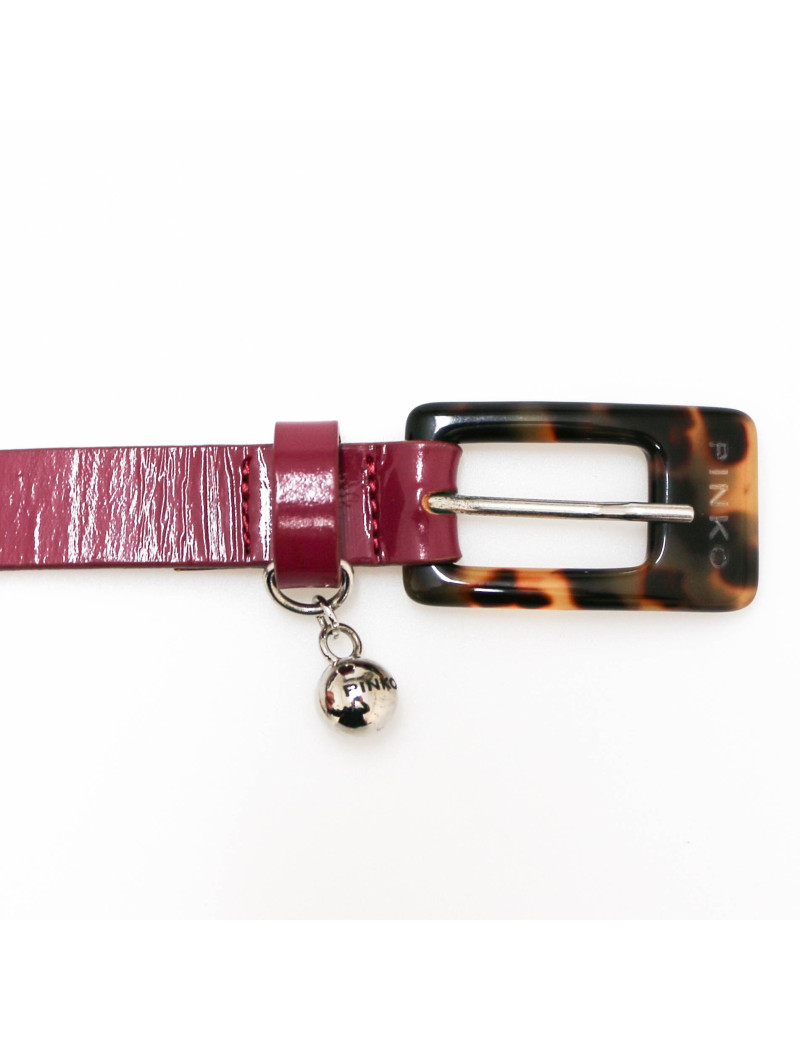 Ceinture fine PINKO cuir verni rose et boucle façon écaille