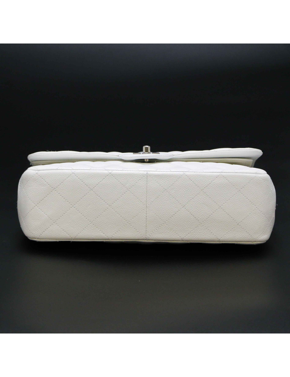 Jumbo CHANEL cuir grainé blanc