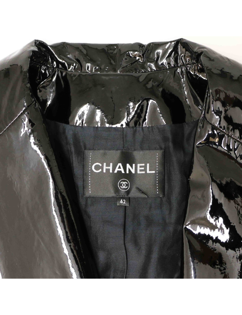 Trench T 42 CHANEL cuir verni et cuir noir