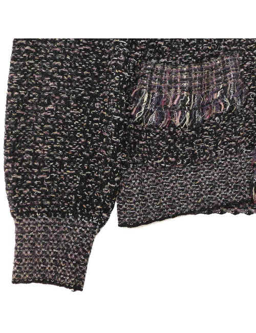 CHANEL wool cardigan with silver and multicolor threads