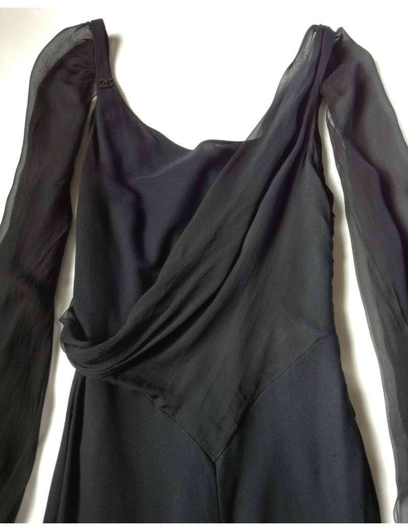 robe Chanel en soie noire T38