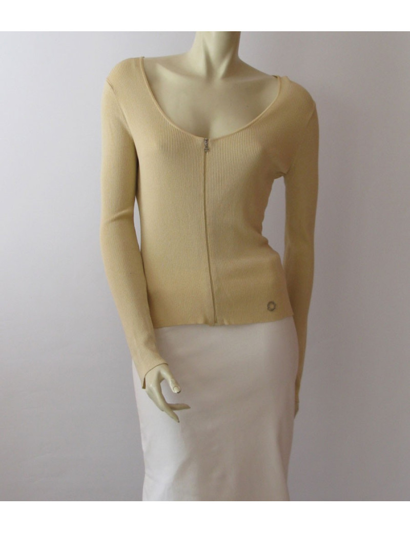 Gilet CHANEL beige CC strass t 44