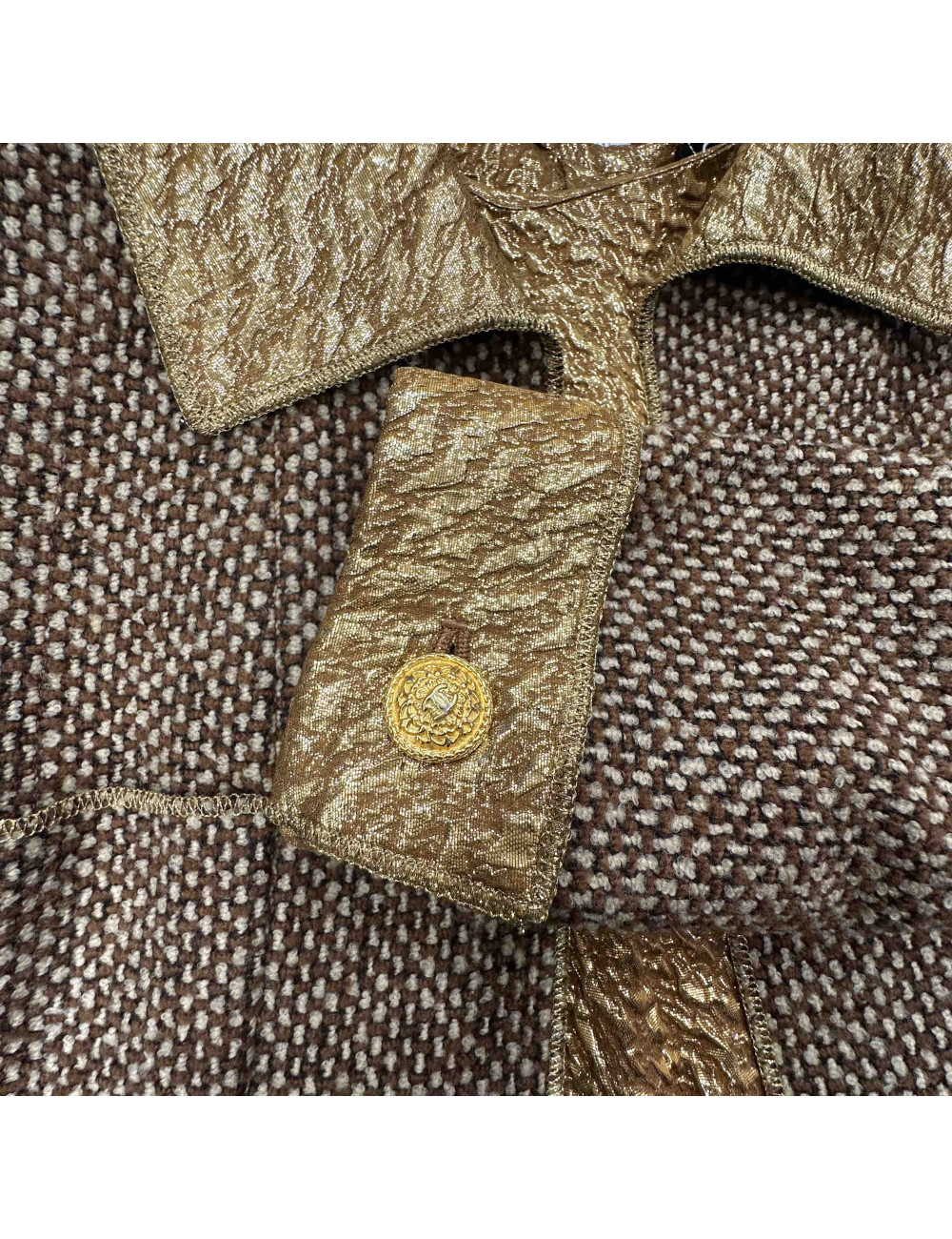  CHANEL size 36FR two-tone brown and beige wool jacket with gold lamé silk top 