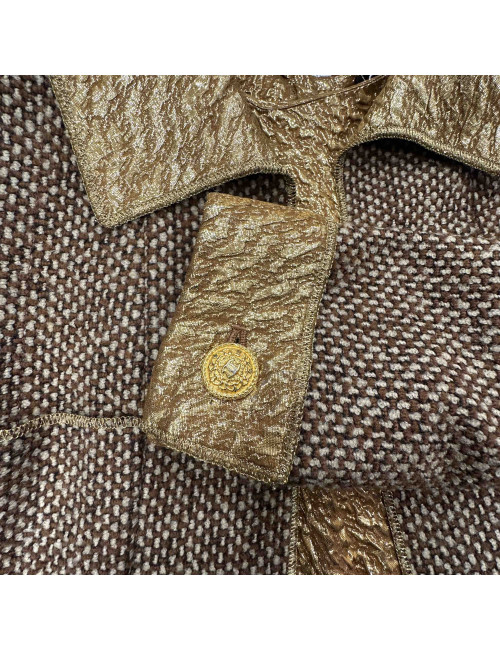  CHANEL size 36FR two-tone brown and beige wool jacket with gold lamé silk top 