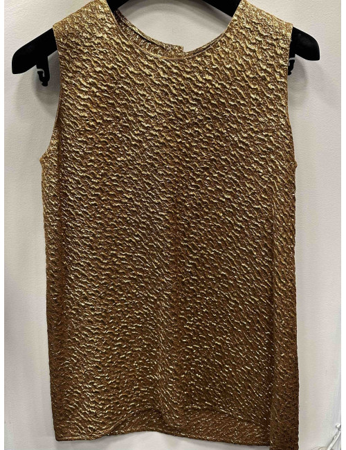  CHANEL size 36FR two-tone brown and beige wool jacket with gold lamé silk top 