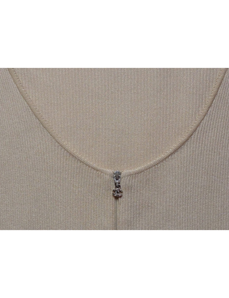 gilet CHANEL beige CC strass t 44