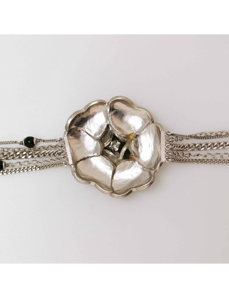 Sautoir Camélia CHANEL multirangs argent