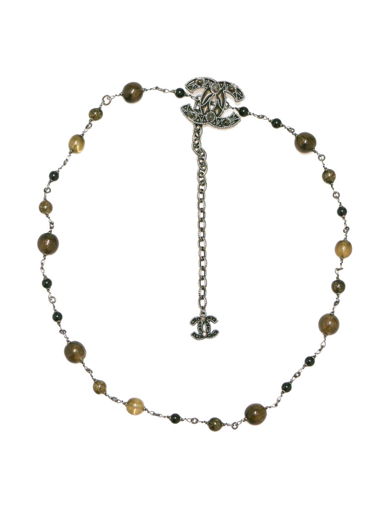 Ceinture sautoir CHANEL chaine perles ambre irisé