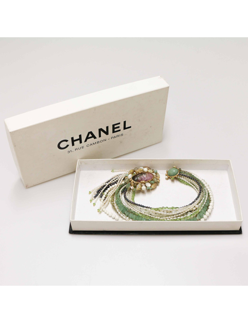 CHANEL pearls and stones chatelaine brooch