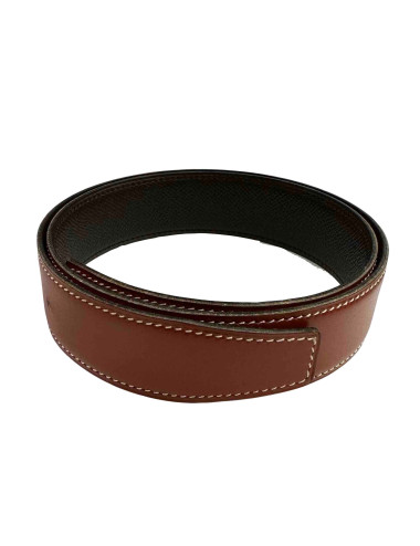 HERMES reversible brown Swift calfskin and cocoa Epsom calfskin H belt size 70