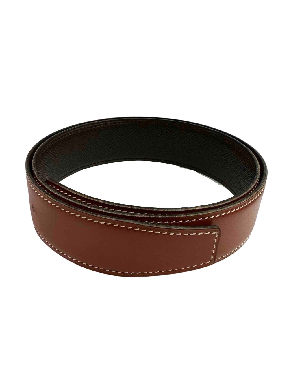 Ceinture H HERMES réversible T70 en veau swift marron et veau epsom chocolat