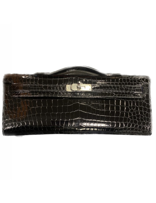 HERMES Kelly cut black Porosus crocodile