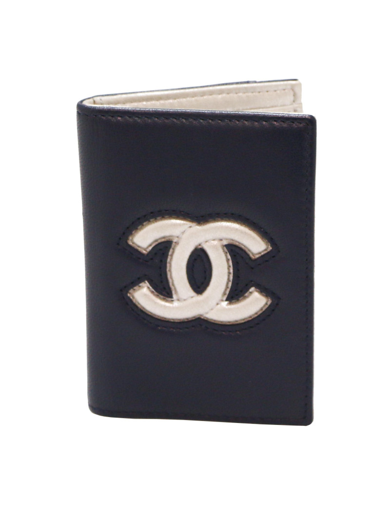 Porte cartes  CHANEL cuir bleu argent