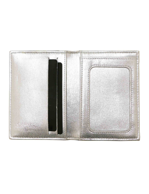 Porte cartes  CHANEL cuir bleu argent