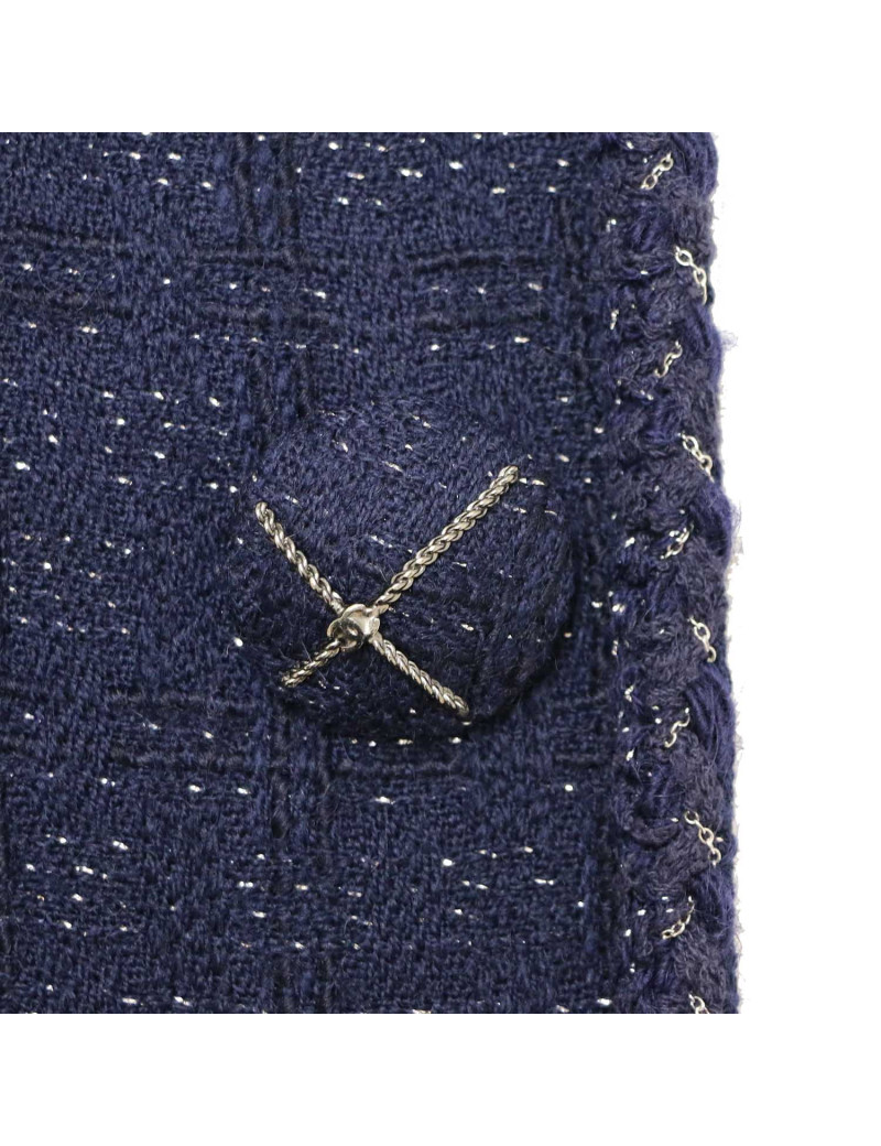 Veste T38 CHANEL tweed bleu fils d'argent