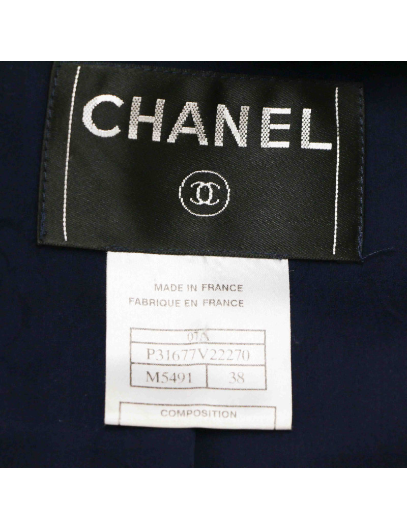 Veste T38 CHANEL tweed bleu fils d'argent