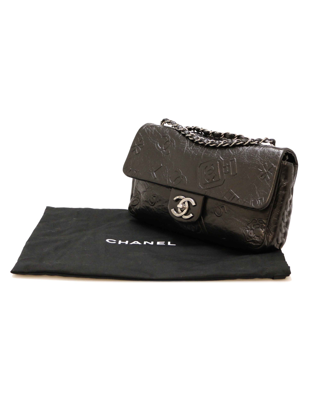 Sac CHANEL cuir embossé noir