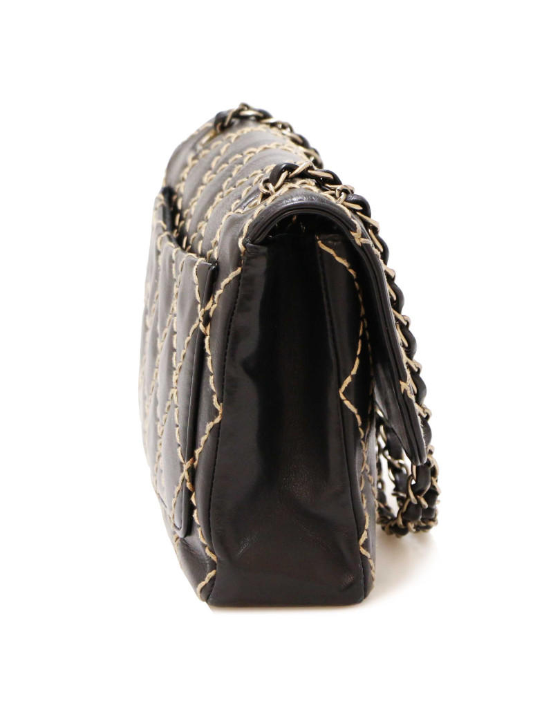 Sac CHANEL noir coutures beige