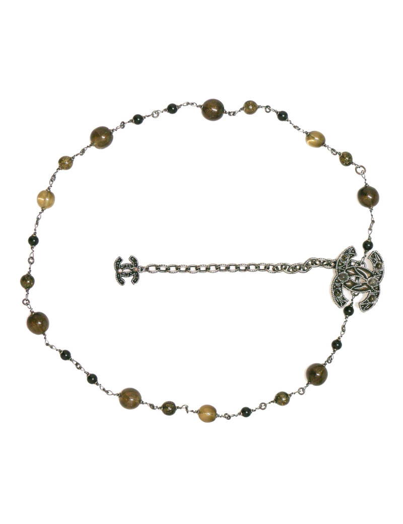 Ceinture sautoir CHANEL chaine perles ambre irisé