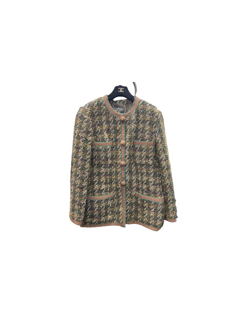 Veste T42 CHANEL tweed vert marron