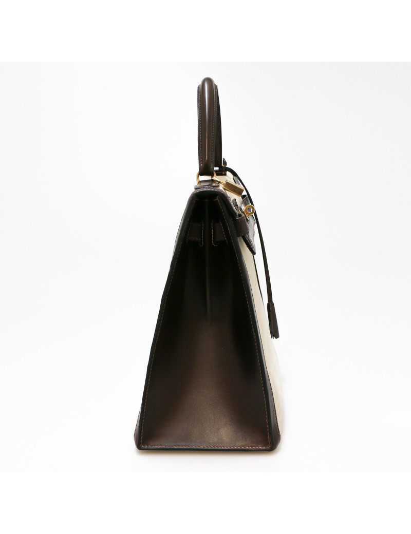 Kelly 35 HERMES toile et cuir marron