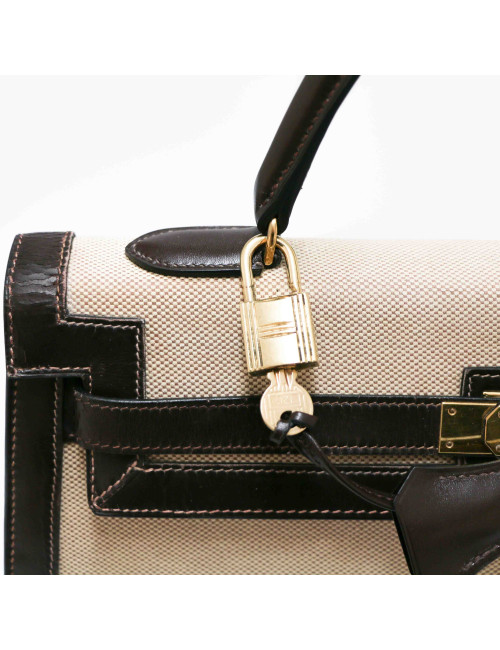 Kelly 35 HERMES toile et cuir marron