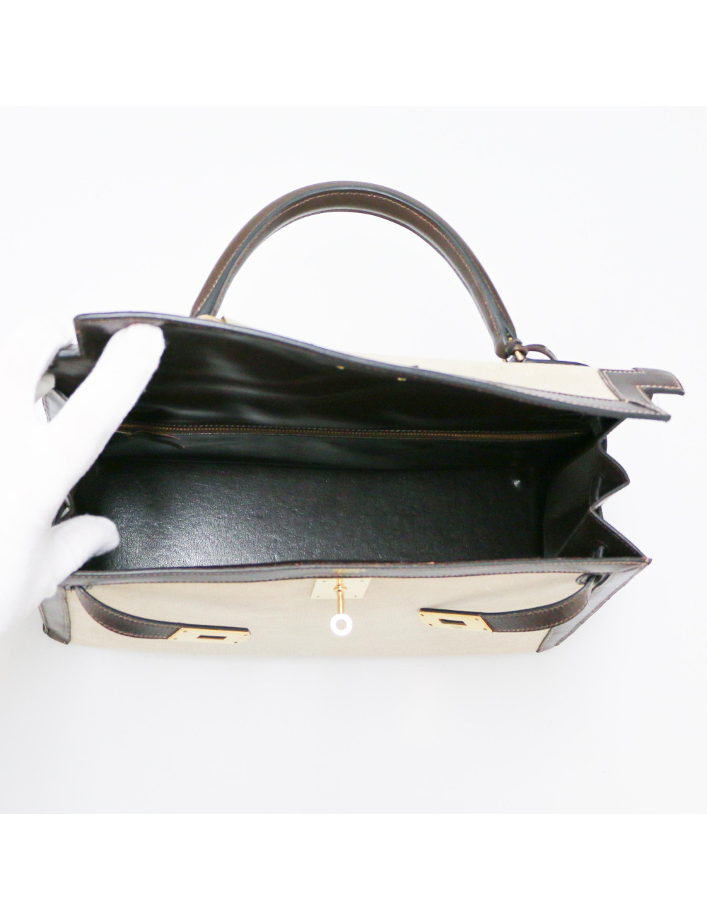 Kelly 35 HERMES toile et cuir marron