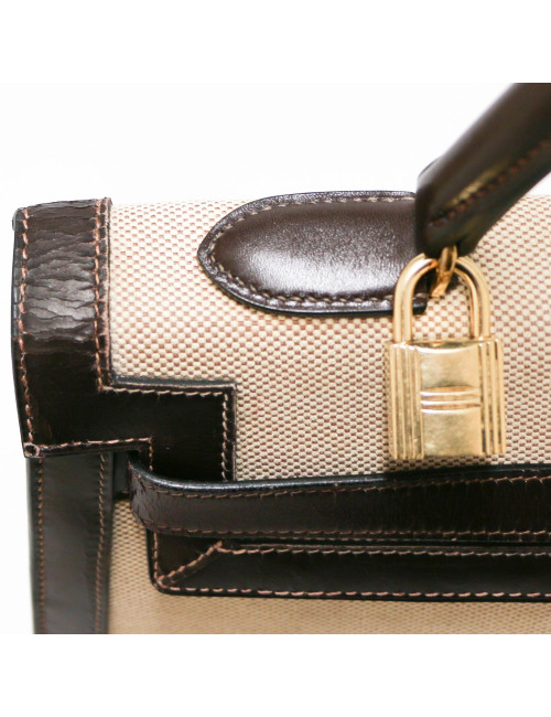 Kelly 35 HERMES toile et cuir marron