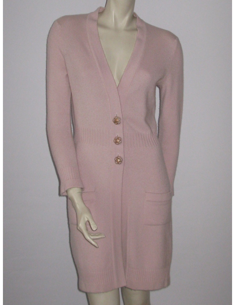 Gilet long CHANEL cachemire rose t 38