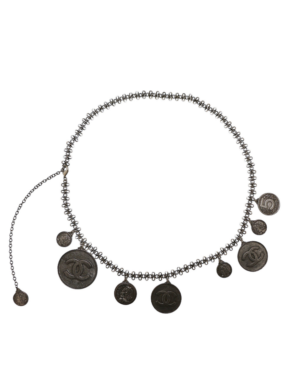 Ceinture sautoir CHANEL pièces argent 