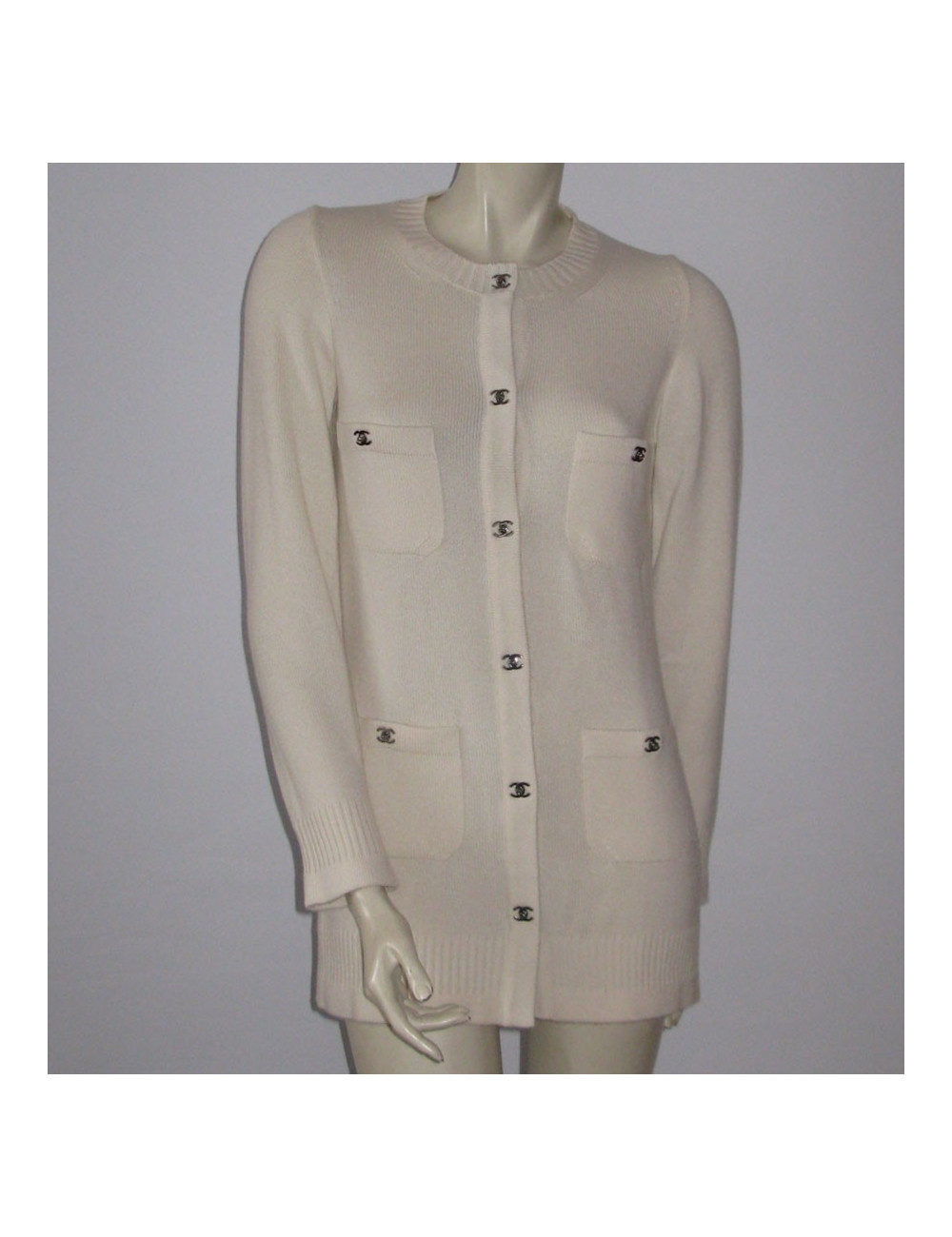 Veste longue  CHANEL écrue cachemire t38 fr