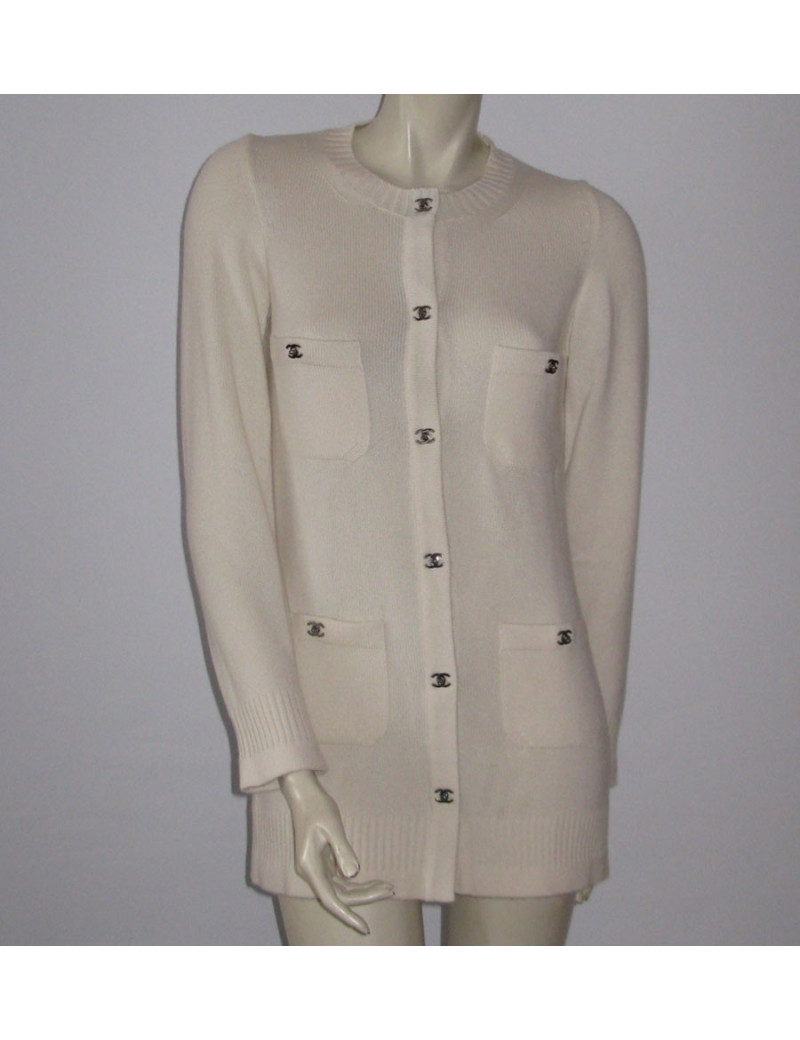 veste longue  CHANEL écrue cachemire t38 fr